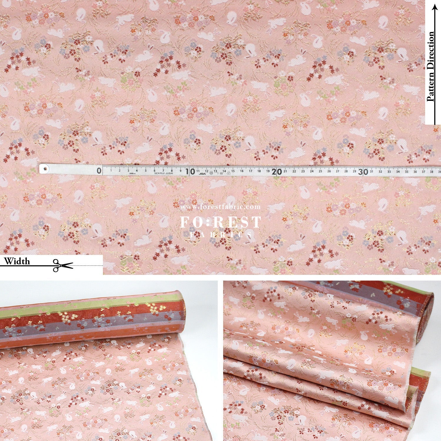 Gold Brocade - Little Flower Rabbit fabric Pink - FO:REST Fabric 布恩堂Liberty fabrictana lawnjapanese fabricykk zipper