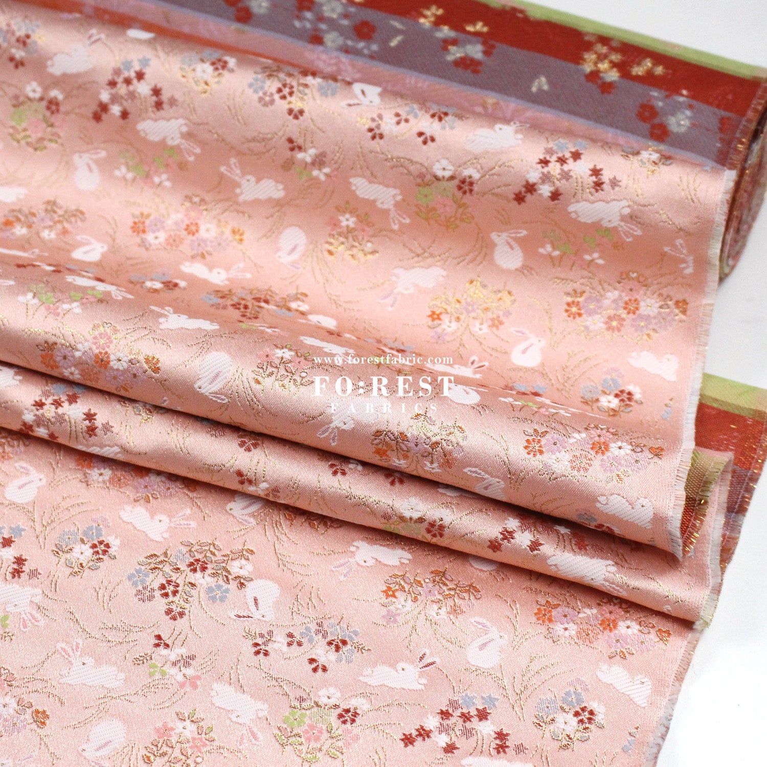 Gold Brocade - Little Flower Rabbit fabric Pink - FO:REST Fabric 布恩堂Liberty fabrictana lawnjapanese fabricykk zipper