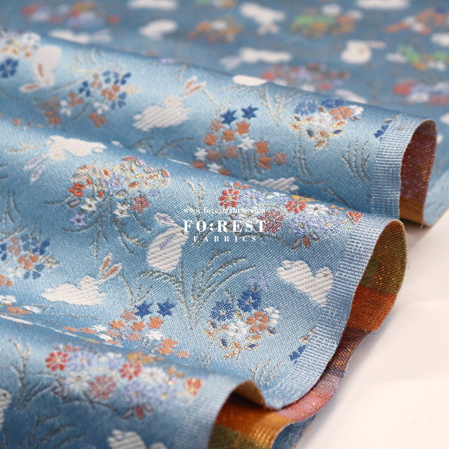 Gold Brocade - Little Flower Rabbit fabric Pink - FO:REST Fabric 布恩堂Liberty fabrictana lawnjapanese fabricykk zipper