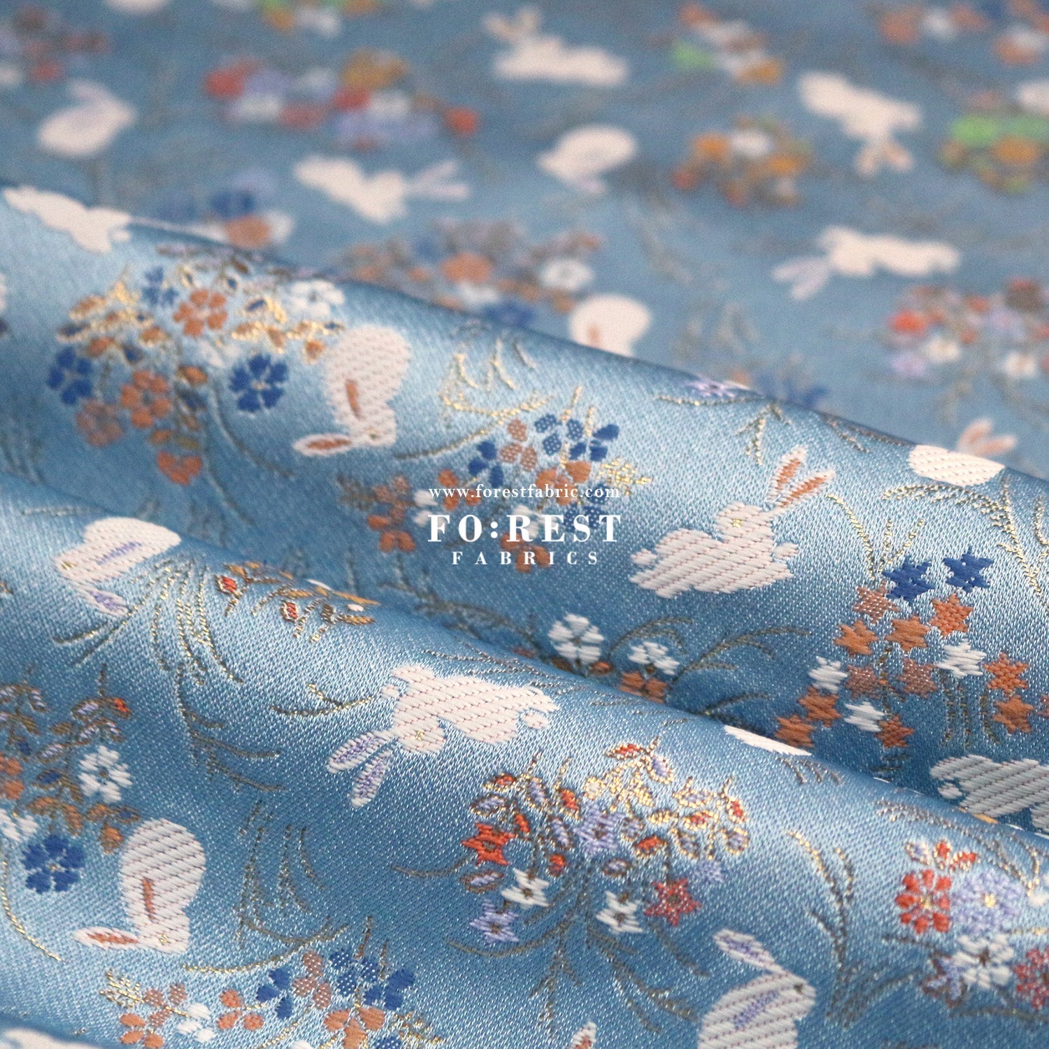Gold Brocade - Little Flower Rabbit fabric Pink - FO:REST Fabric 布恩堂Liberty fabrictana lawnjapanese fabricykk zipper