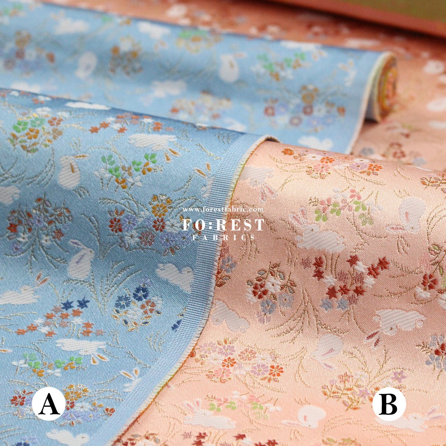 Gold Brocade - Little Flower Rabbit fabric Pink - FO:REST Fabric 布恩堂Liberty fabrictana lawnjapanese fabricykk zipper