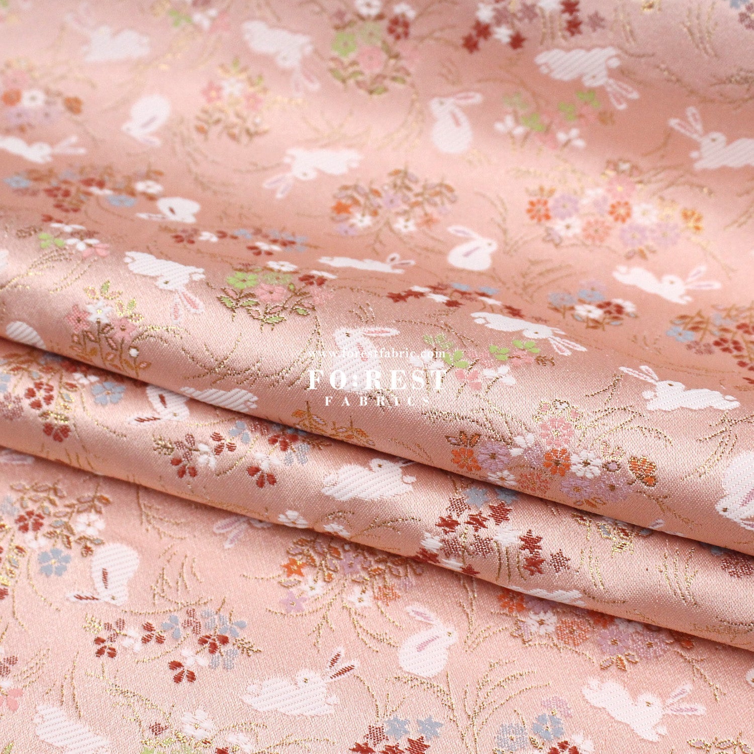 Gold Brocade - Little Flower Rabbit fabric Pink - FO:REST Fabric 布恩堂Liberty fabrictana lawnjapanese fabricykk zipper
