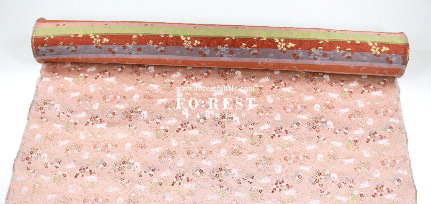 Gold Brocade - Little Flower Rabbit fabric Pink - FO:REST Fabric 布恩堂Liberty fabrictana lawnjapanese fabricykk zipper