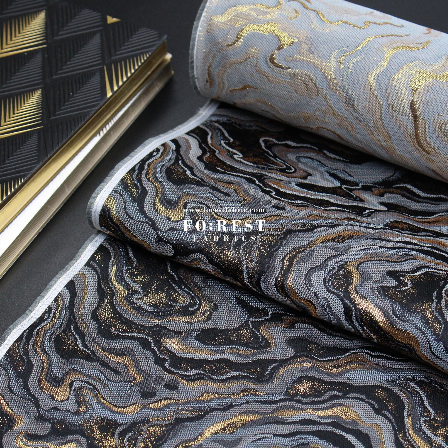 Gold Brocade - Marble II fabric BlackGray - FO:REST Fabric 布恩堂Liberty fabrictana lawnjapanese fabricykk zipper