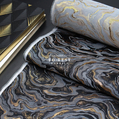 Gold Brocade - Marble II fabric BlackGray - FO:REST Fabric 布恩堂Liberty fabrictana lawnjapanese fabricykk zipper