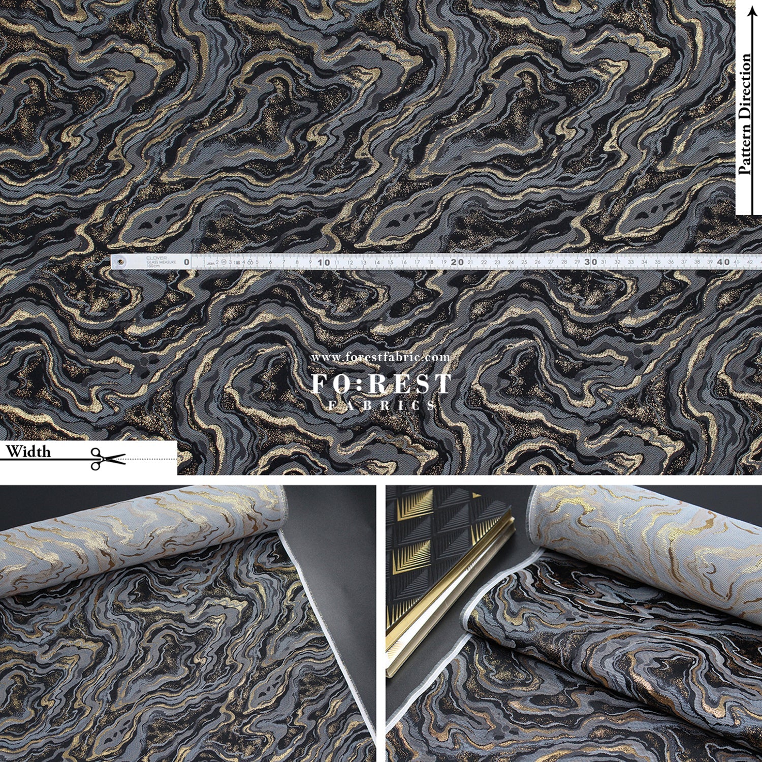 Gold Brocade - Marble II fabric BlackGray - FO:REST Fabric 布恩堂Liberty fabrictana lawnjapanese fabricykk zipper