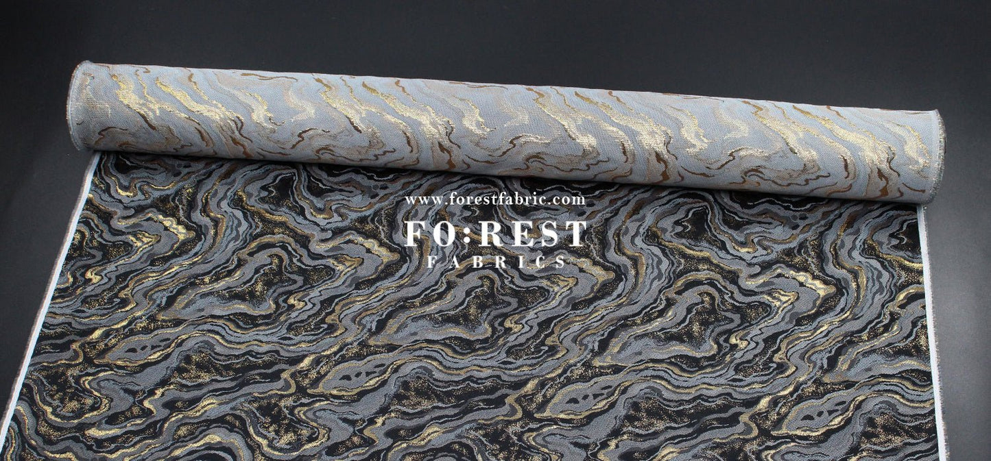 Gold Brocade - Marble II fabric BlackGray - FO:REST Fabric 布恩堂Liberty fabrictana lawnjapanese fabricykk zipper