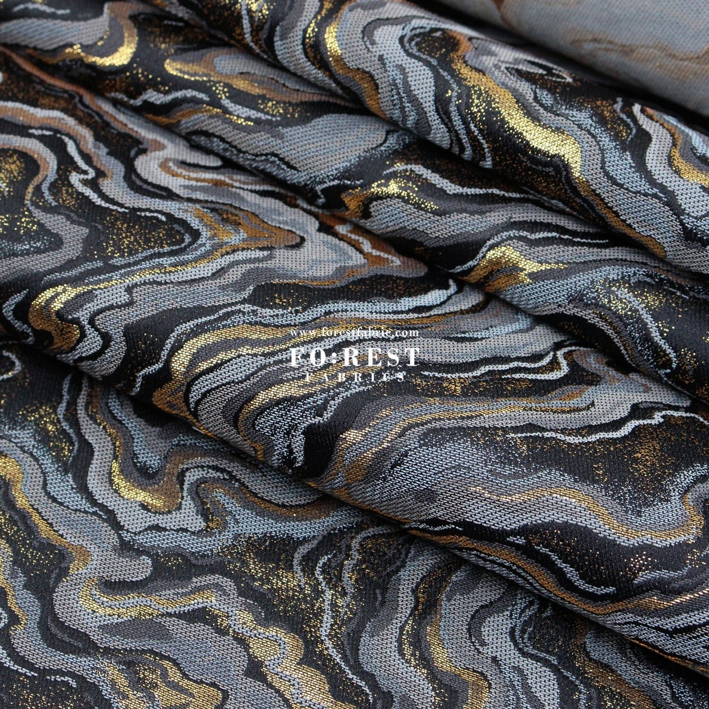 Gold Brocade - Marble II fabric BlackGray - FO:REST Fabric 布恩堂Liberty fabrictana lawnjapanese fabricykk zipper