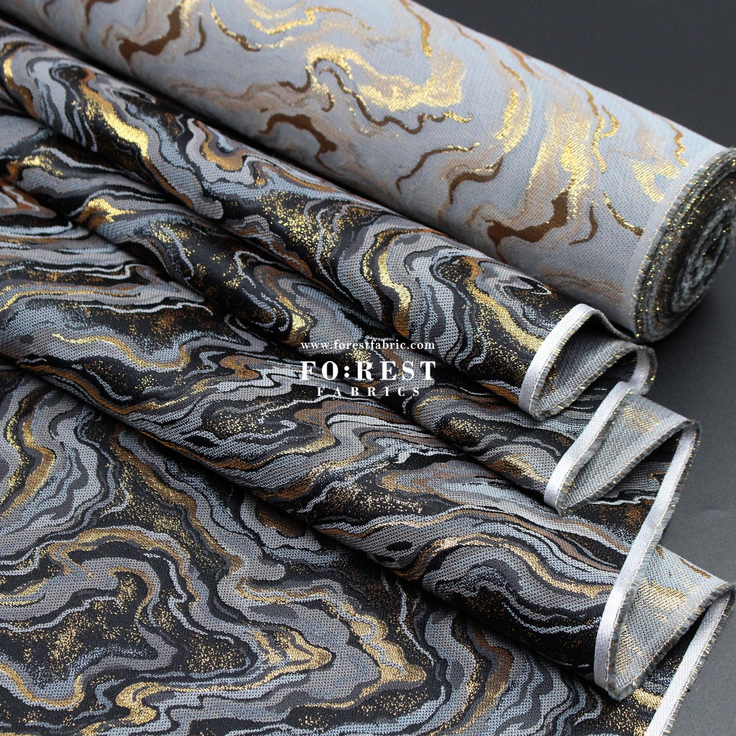 Gold Brocade - Marble II fabric BlackGray - FO:REST Fabric 布恩堂Liberty fabrictana lawnjapanese fabricykk zipper