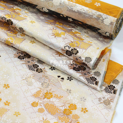 Gold Brocade - Mindnight sakura Fan 櫻扇 fabric Mustard - FO:REST Fabric 布恩堂Liberty fabrictana lawnjapanese fabricykk zipper