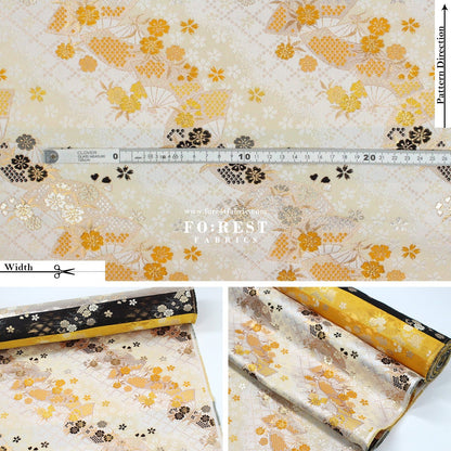 Gold Brocade - Mindnight sakura Fan 櫻扇 fabric Mustard - FO:REST Fabric 布恩堂Liberty fabrictana lawnjapanese fabricykk zipper