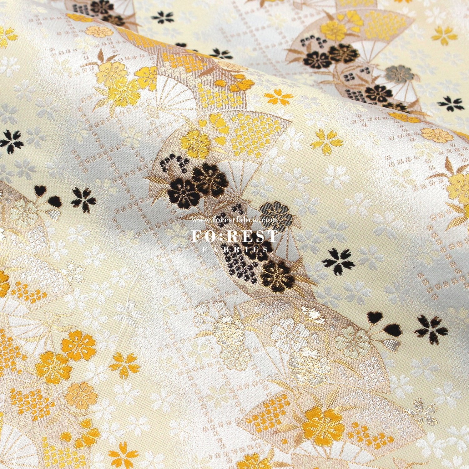 Gold Brocade - Mindnight sakura Fan 櫻扇 fabric Mustard - FO:REST Fabric 布恩堂Liberty fabrictana lawnjapanese fabricykk zipper