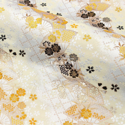 Gold Brocade - Mindnight sakura Fan 櫻扇 fabric Mustard - FO:REST Fabric 布恩堂Liberty fabrictana lawnjapanese fabricykk zipper