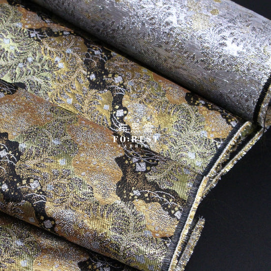 Gold Brocade - Mist Fabric Black Polyester