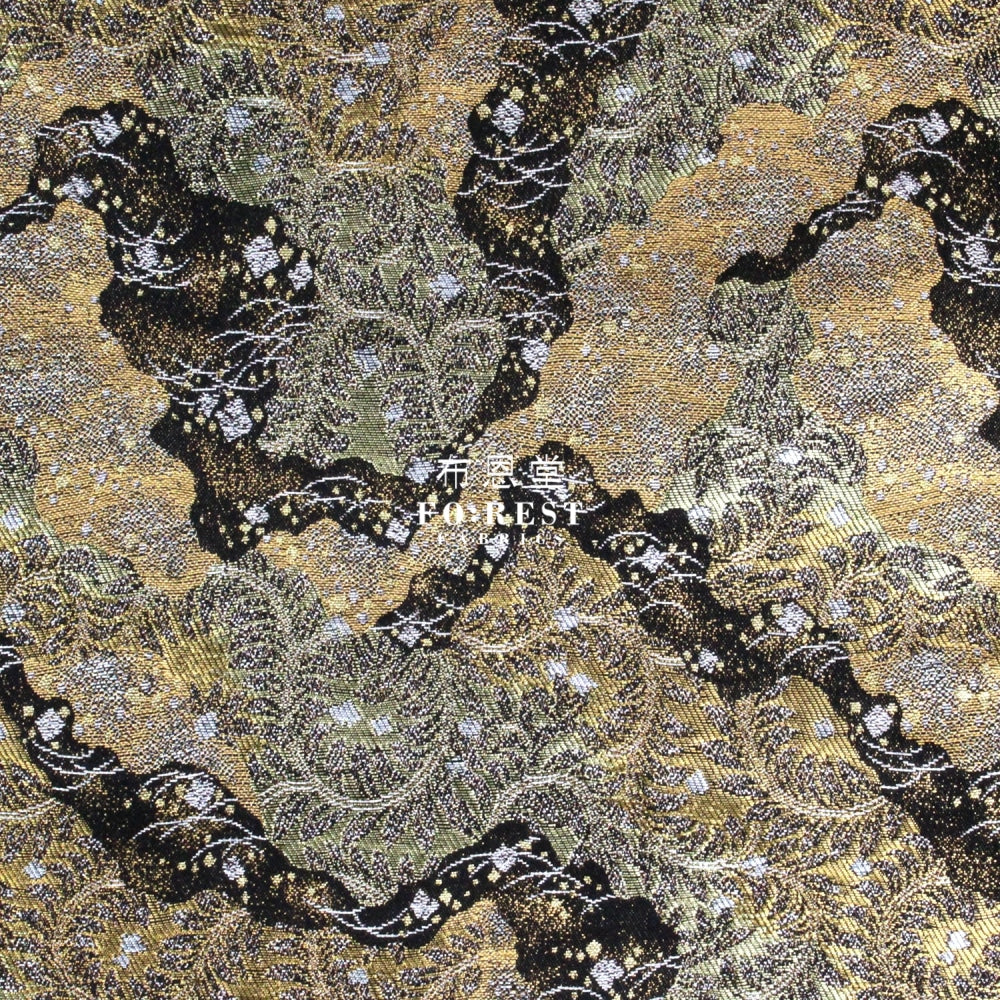 Gold Brocade - Mist Fabric Black Polyester