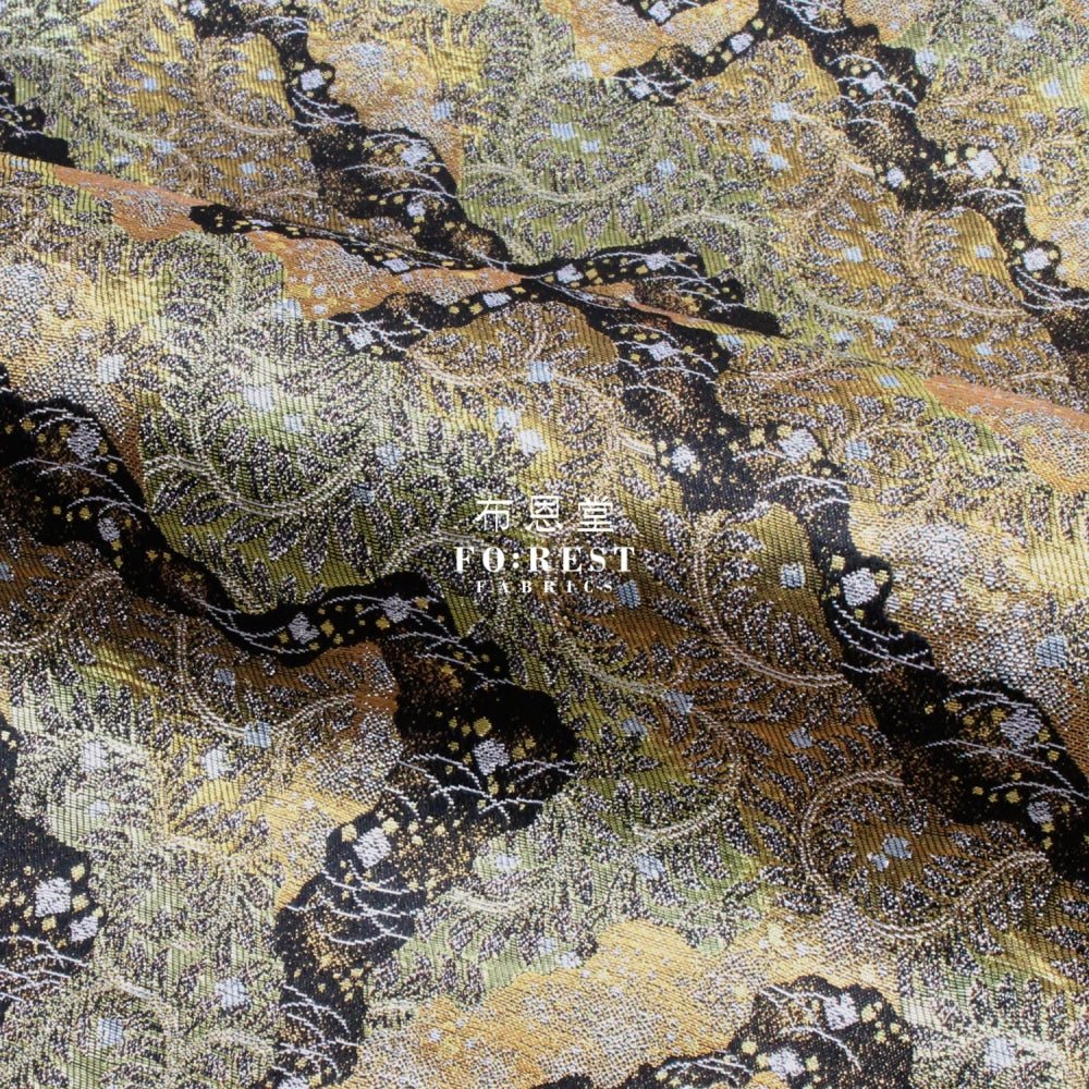 Gold Brocade - mist fabric BLACK - FO:REST Fabric 布恩堂Liberty fabrictana lawnjapanese fabricykk zipper