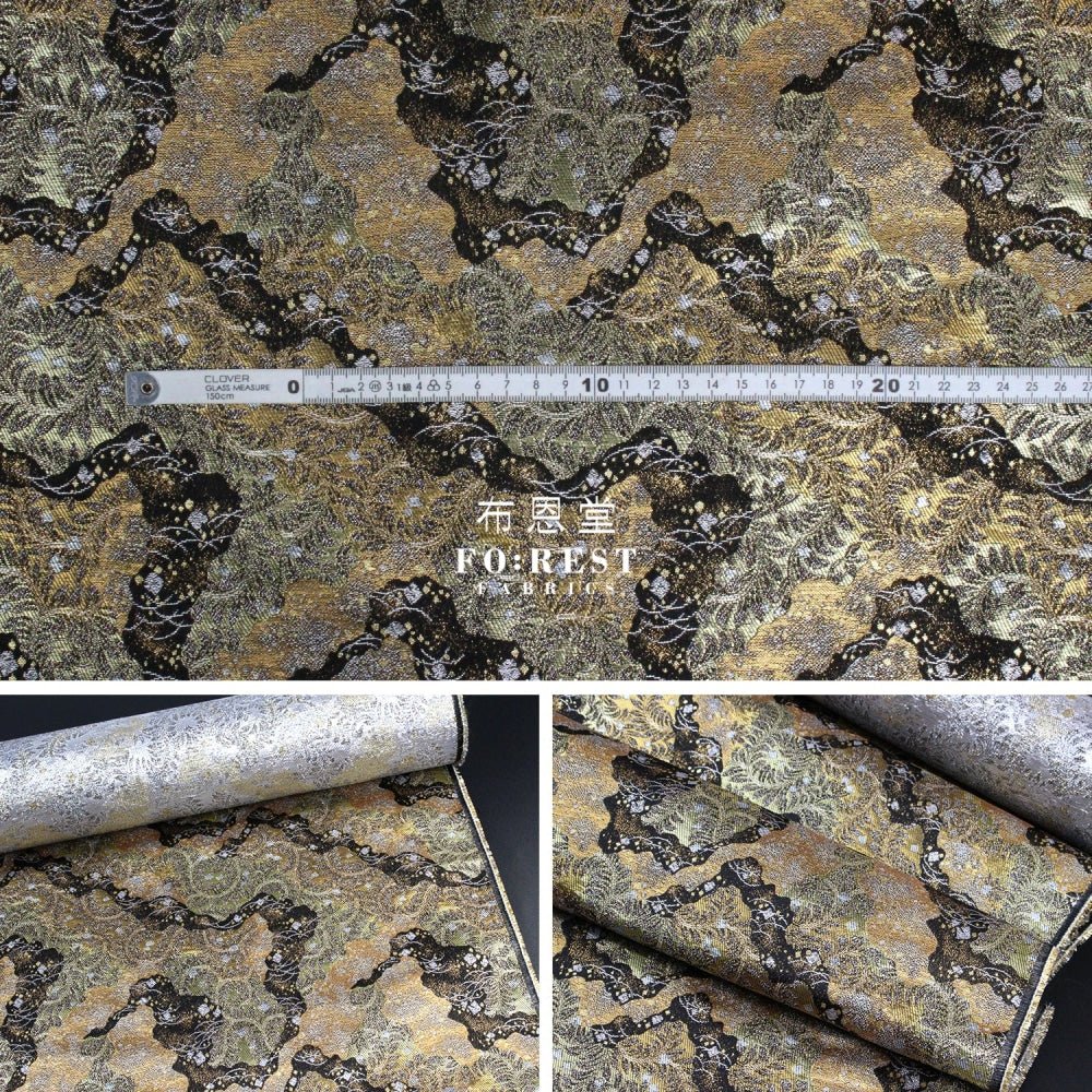 Gold Brocade - mist fabric BLACK - FO:REST Fabric 布恩堂Liberty fabrictana lawnjapanese fabricykk zipper