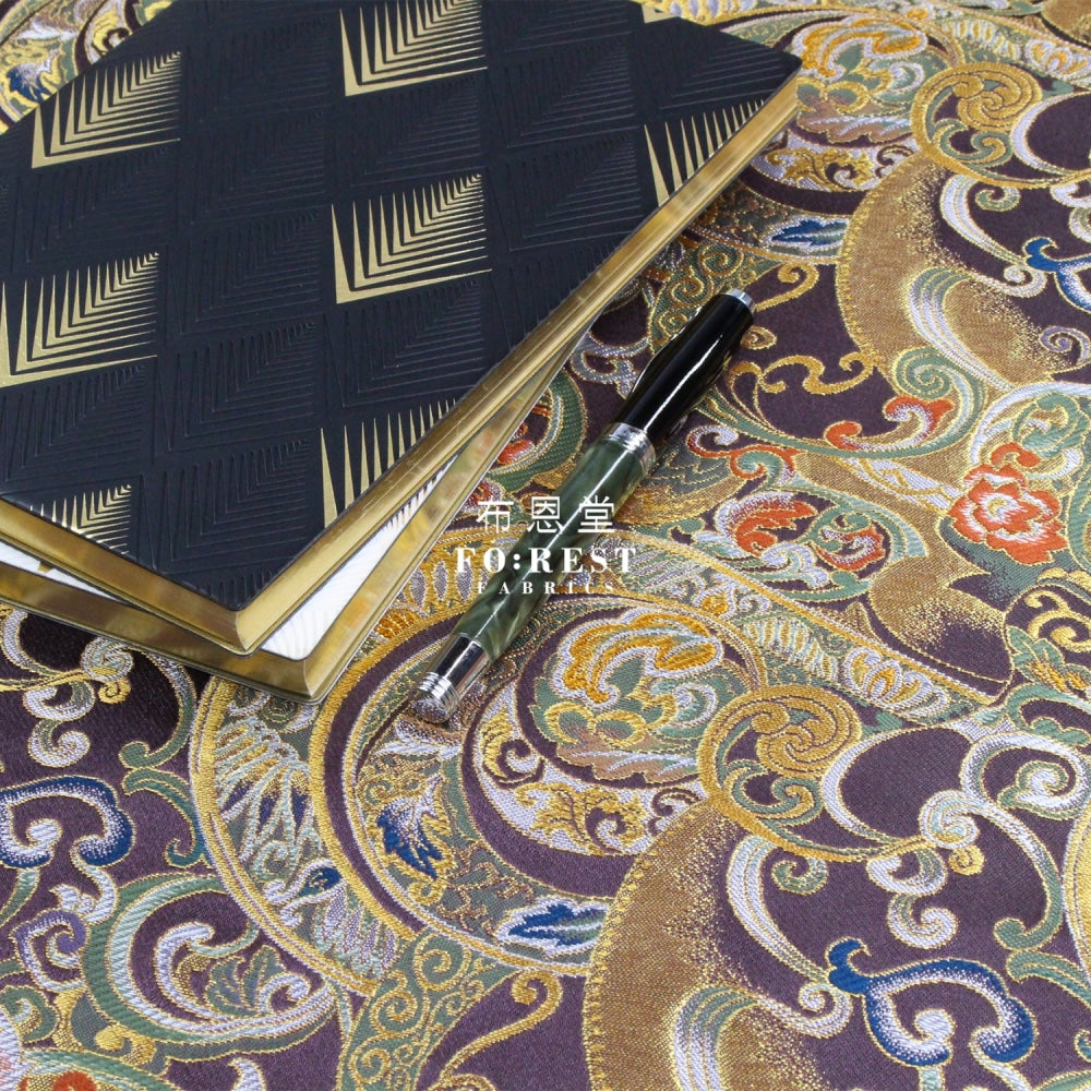 Gold Brocade - Mist Fabric Purple Polyester