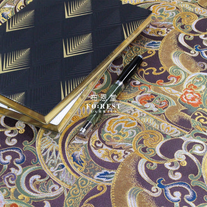 Gold Brocade - Mist Fabric Purple Polyester