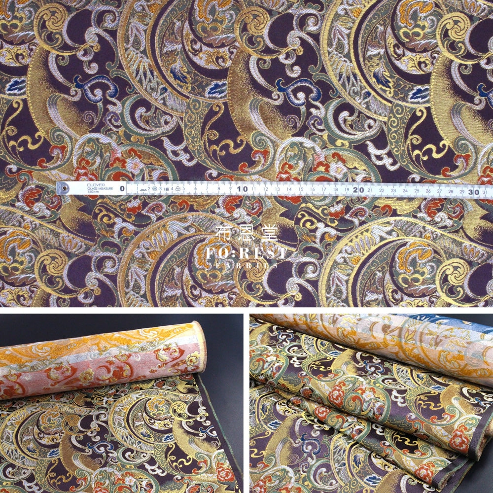 Gold Brocade - Mist Fabric Purple Polyester
