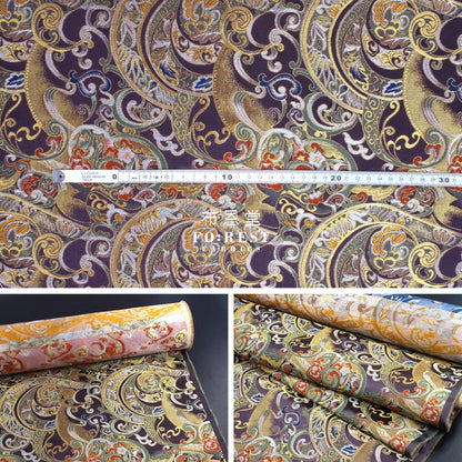 Gold Brocade - Mist Fabric Purple Polyester