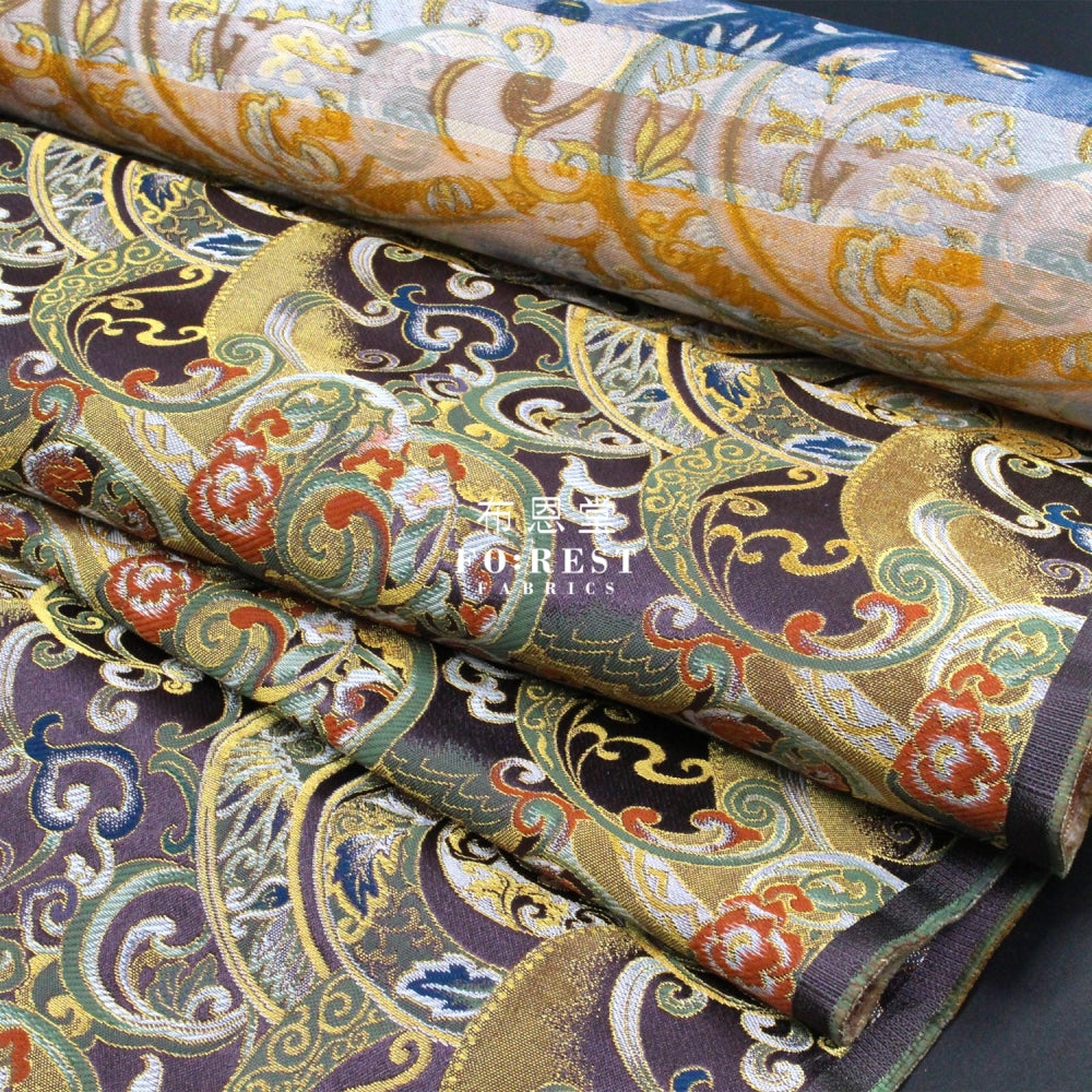 Gold Brocade - Mist Fabric Purple Polyester