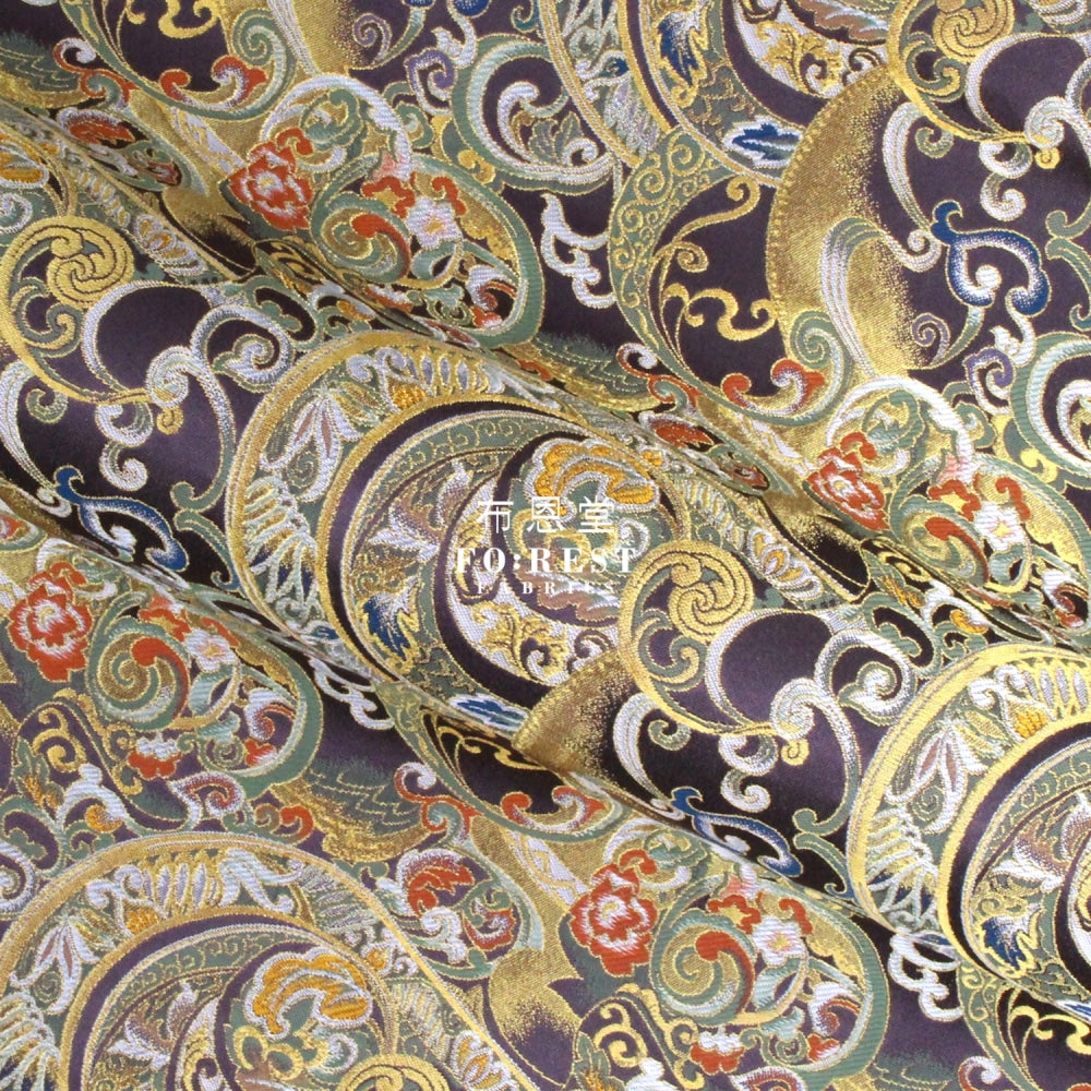 Gold Brocade - Mist Fabric Purple Polyester