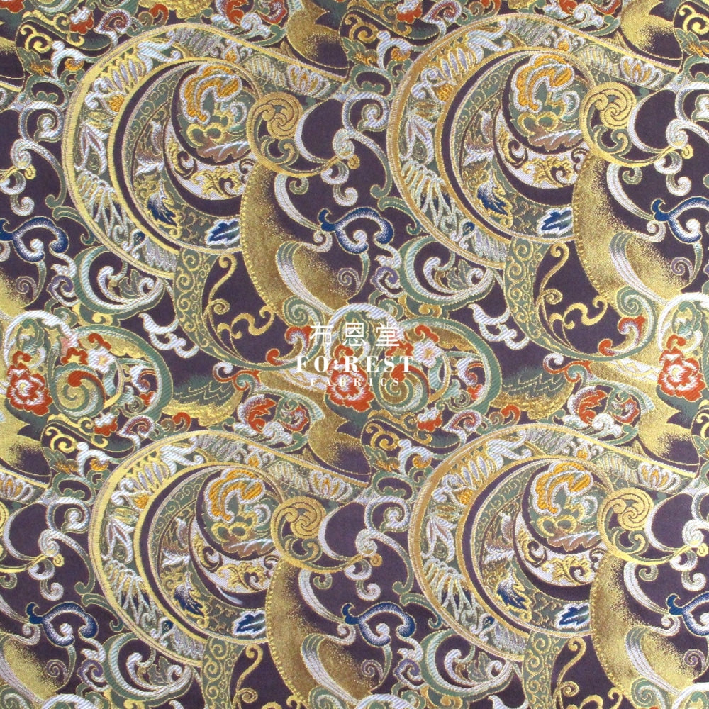 Gold Brocade - Mist Fabric Purple Polyester