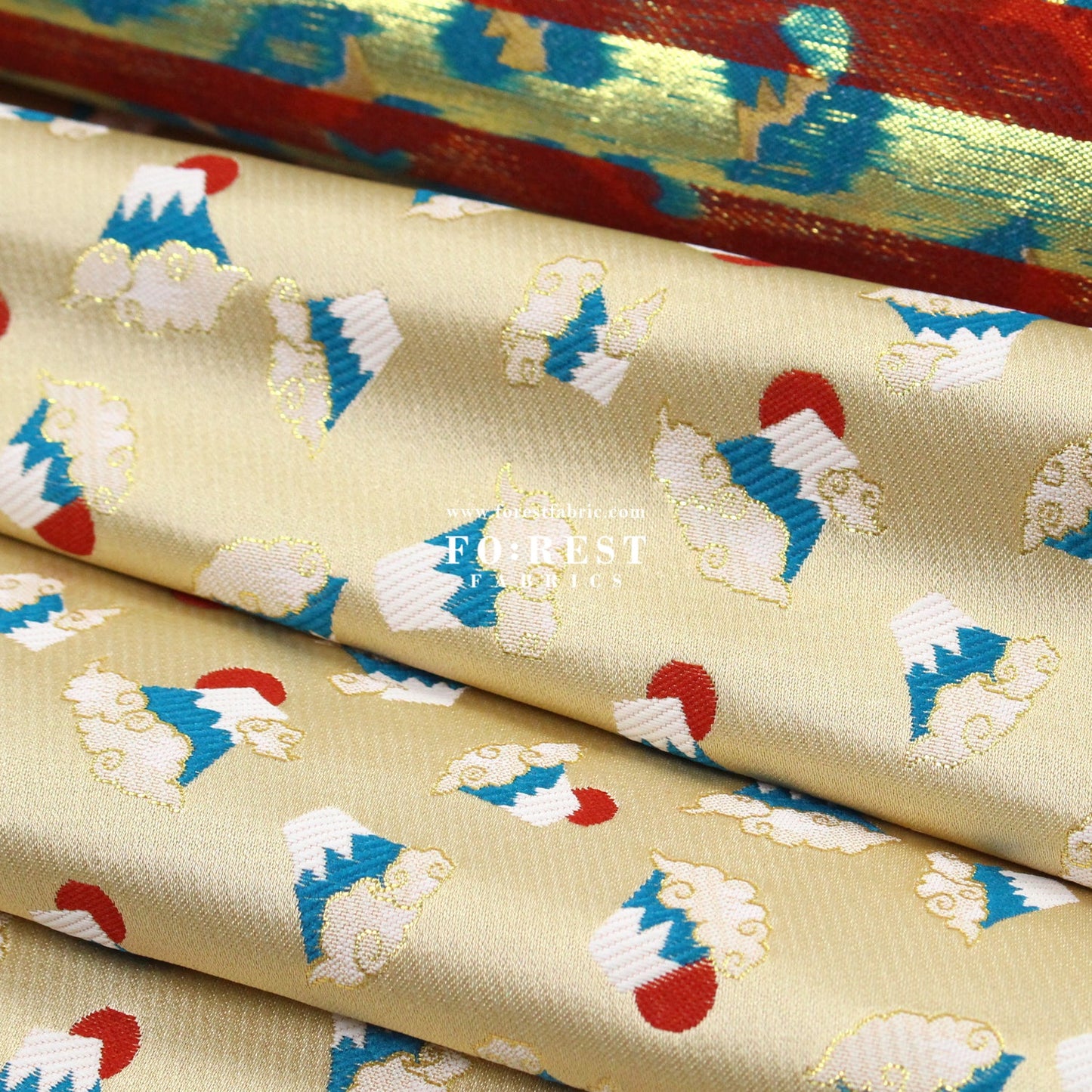 Gold Brocade - Mount Fuji 富士山 Japanese style KINRAN fabric - FO:REST Fabric 布恩堂Liberty fabrictana lawnjapanese fabricykk zipper