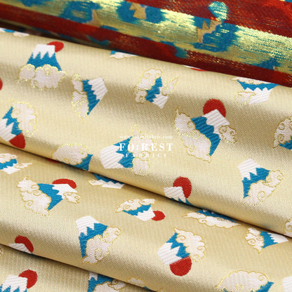 Gold Brocade - Mount Fuji 富士山 Japanese style KINRAN fabric - FO:REST Fabric 布恩堂Liberty fabrictana lawnjapanese fabricykk zipper