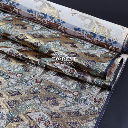 Gold Brocade - Noshi Sakura fabric Navy - FO:REST Fabric 布恩堂Liberty fabrictana lawnjapanese fabricykk zipper