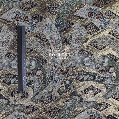 Gold Brocade - Noshi Sakura fabric Navy - FO:REST Fabric 布恩堂Liberty fabrictana lawnjapanese fabricykk zipper