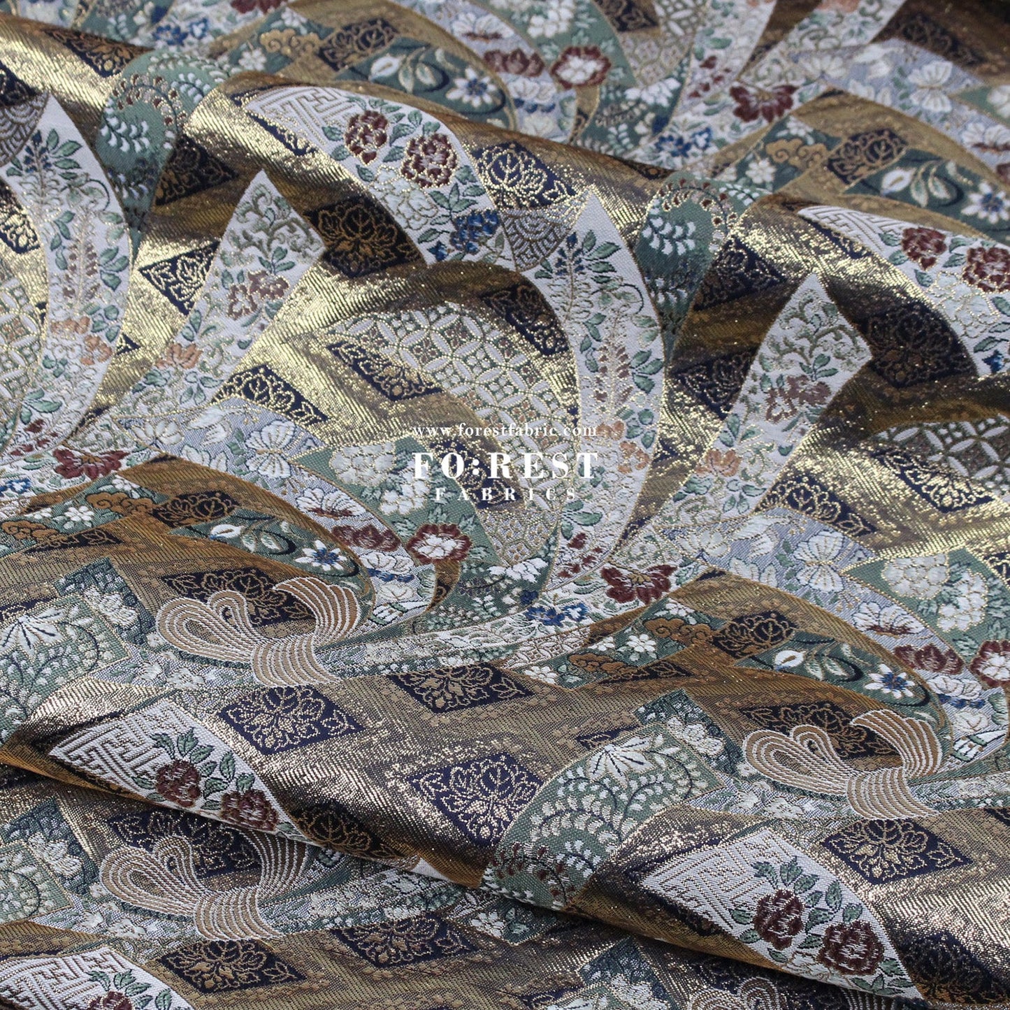 Gold Brocade - Noshi Sakura fabric Navy - FO:REST Fabric 布恩堂Liberty fabrictana lawnjapanese fabricykk zipper