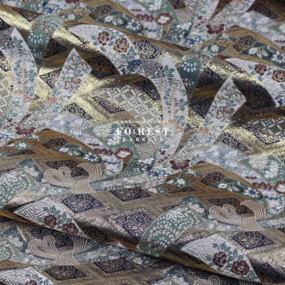 Gold Brocade - Noshi Sakura fabric Navy - FO:REST Fabric 布恩堂Liberty fabrictana lawnjapanese fabricykk zipper