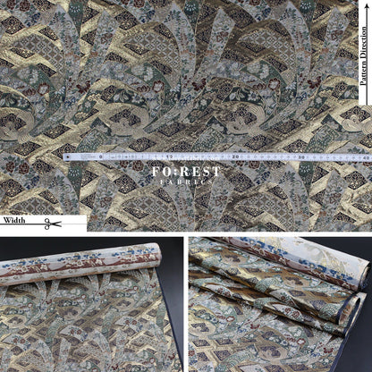 Gold Brocade - Noshi Sakura fabric Navy - FO:REST Fabric 布恩堂Liberty fabrictana lawnjapanese fabricykk zipper