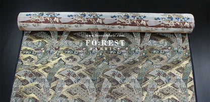 Gold Brocade - Noshi Sakura fabric Navy - FO:REST Fabric 布恩堂Liberty fabrictana lawnjapanese fabricykk zipper
