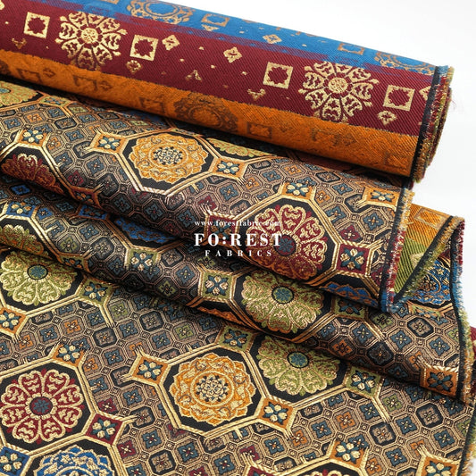 Gold Brocade - Octagon Flower fabric Black - FO:REST Fabric 布恩堂Liberty fabrictana lawnjapanese fabricykk zipper