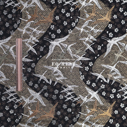 Gold Brocade - One thousand cranes fabric Black - FO:REST Fabric 布恩堂Liberty fabrictana lawnjapanese fabricykk zipper