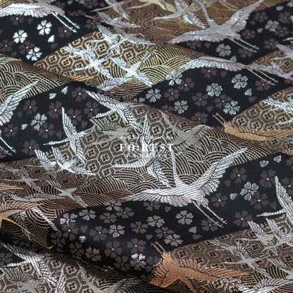 Gold Brocade - One thousand cranes fabric Black - FO:REST Fabric 布恩堂Liberty fabrictana lawnjapanese fabricykk zipper