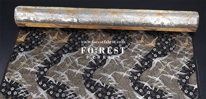 Gold Brocade - One thousand cranes fabric Black - FO:REST Fabric 布恩堂Liberty fabrictana lawnjapanese fabricykk zipper