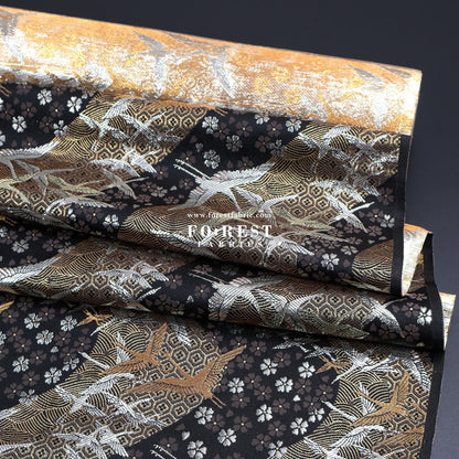 Gold Brocade - One thousand cranes fabric Black - FO:REST Fabric 布恩堂Liberty fabrictana lawnjapanese fabricykk zipper
