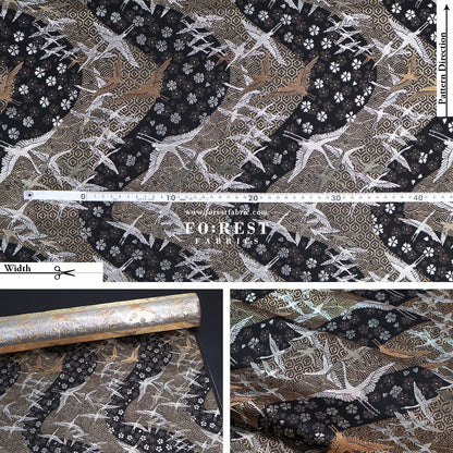 Gold Brocade - One thousand cranes fabric Black - FO:REST Fabric 布恩堂Liberty fabrictana lawnjapanese fabricykk zipper