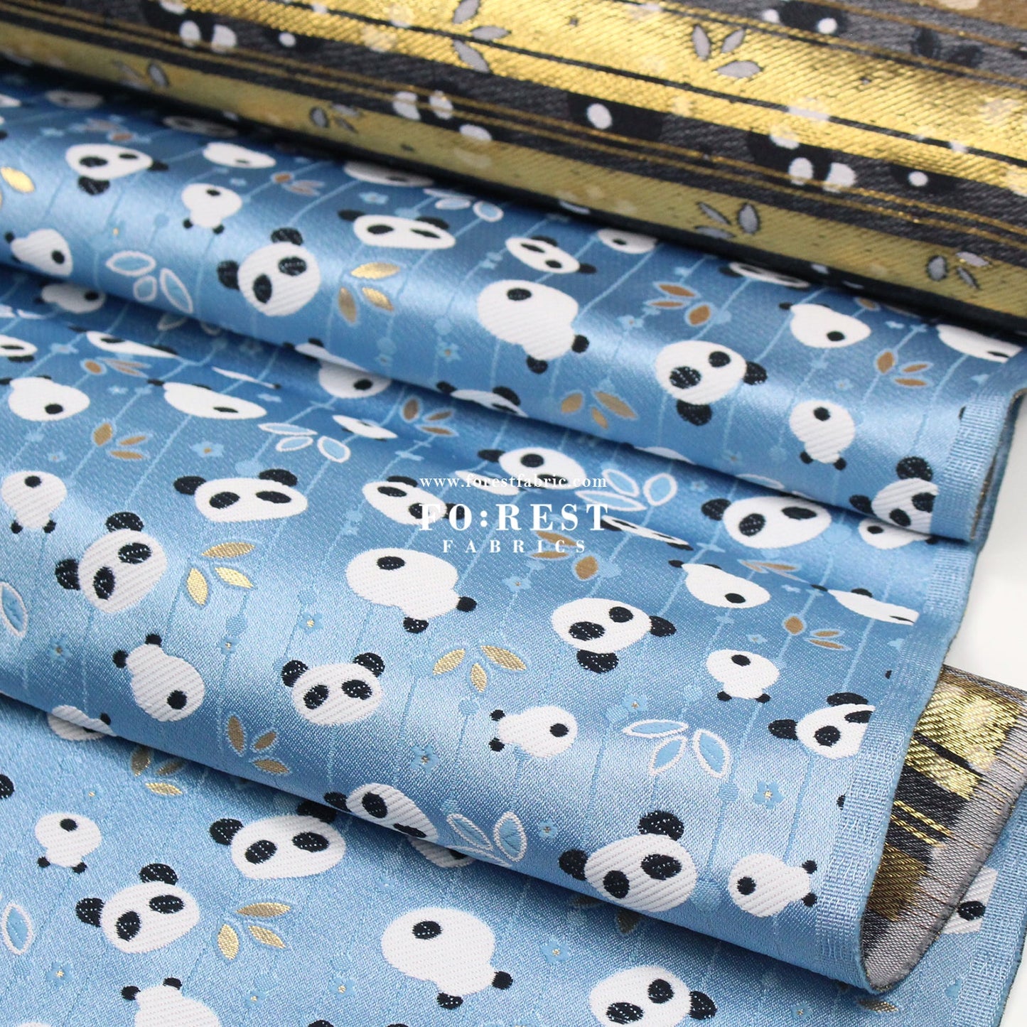 Gold Brocade - Panda fabric Blue - FO:REST Fabric 布恩堂Liberty fabrictana lawnjapanese fabricykk zipper