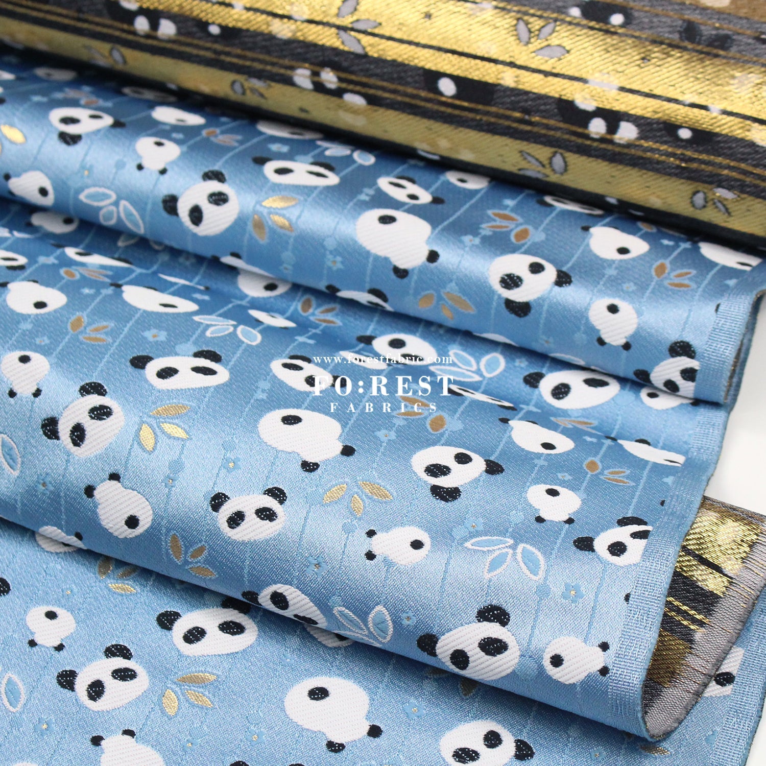 Gold Brocade - Panda fabric Blue - FO:REST Fabric 布恩堂Liberty fabrictana lawnjapanese fabricykk zipper