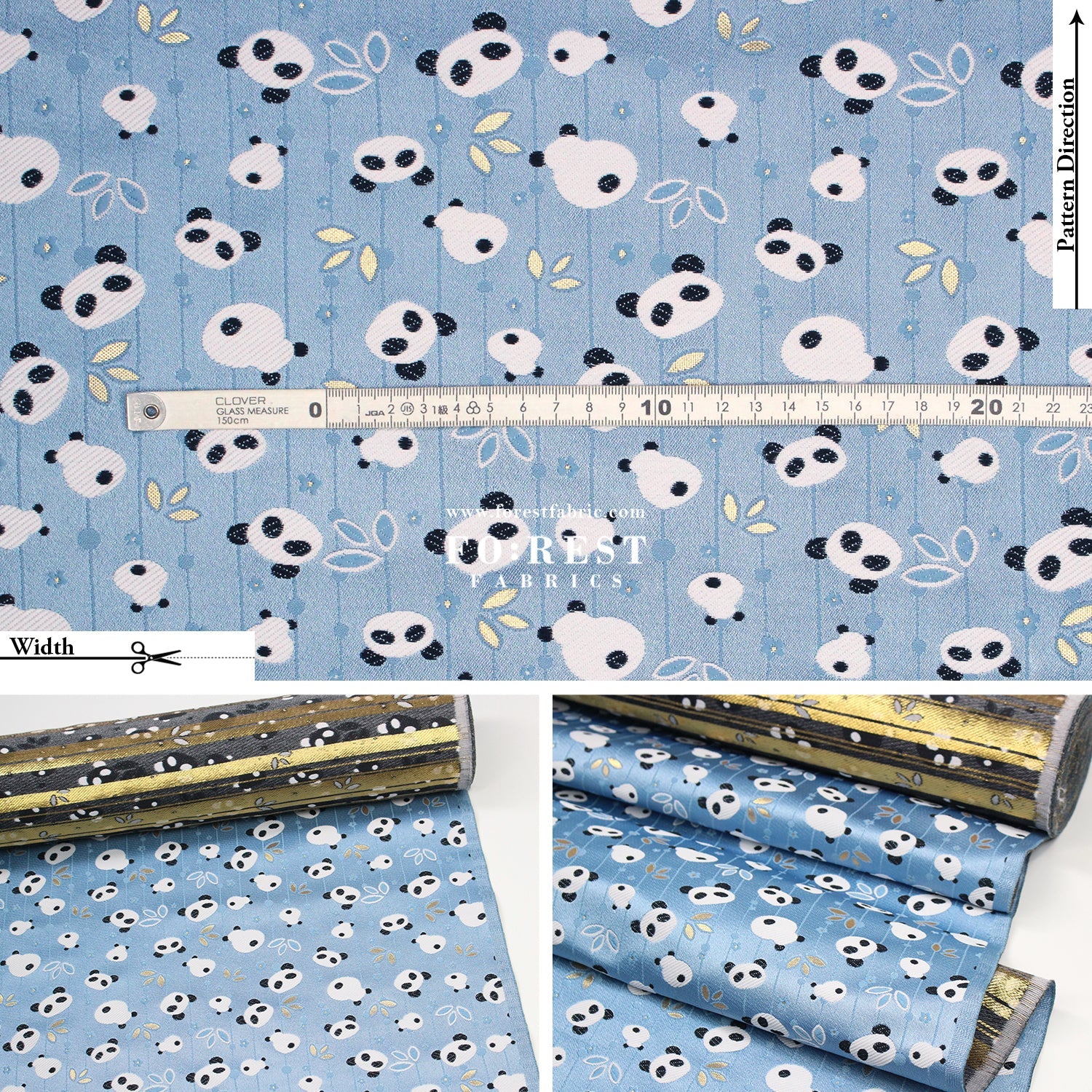Gold Brocade - Panda fabric Blue - FO:REST Fabric 布恩堂Liberty fabrictana lawnjapanese fabricykk zipper