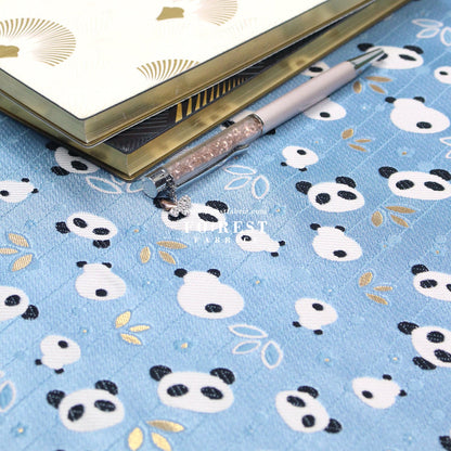 Gold Brocade - Panda fabric Blue - FO:REST Fabric 布恩堂Liberty fabrictana lawnjapanese fabricykk zipper