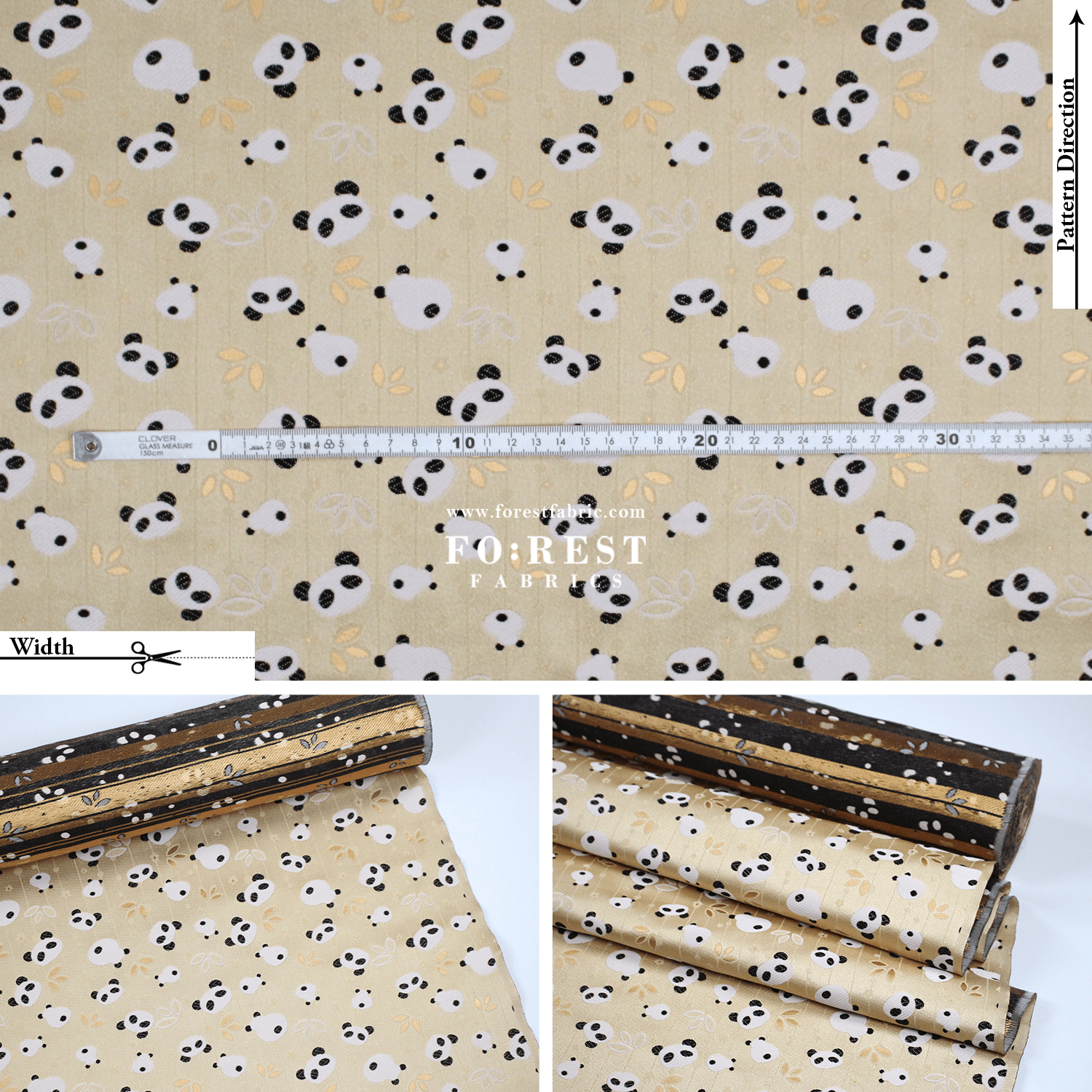 Gold Brocade - Panda fabric Light Gold - FO:REST Fabric 布恩堂Liberty fabrictana lawnjapanese fabricykk zipper