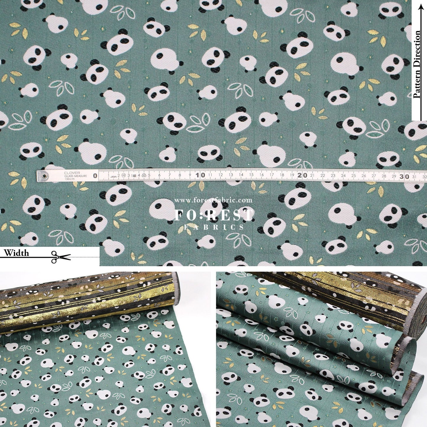 Gold Brocade - Panda fabric Moss - FO:REST Fabric 布恩堂Liberty fabrictana lawnjapanese fabricykk zipper