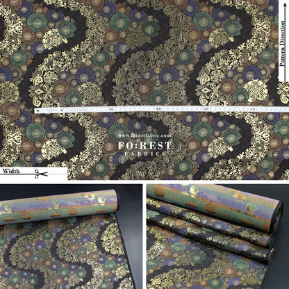 Gold Brocade - paper umbrellas fabric Black - FO:REST Fabric 布恩堂Liberty fabrictana lawnjapanese fabricykk zipper