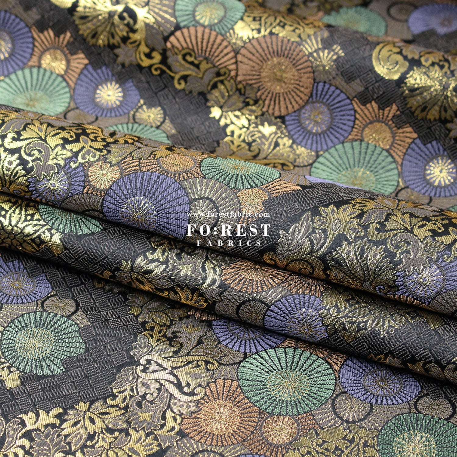 Gold Brocade - paper umbrellas fabric Black - FO:REST Fabric 布恩堂Liberty fabrictana lawnjapanese fabricykk zipper